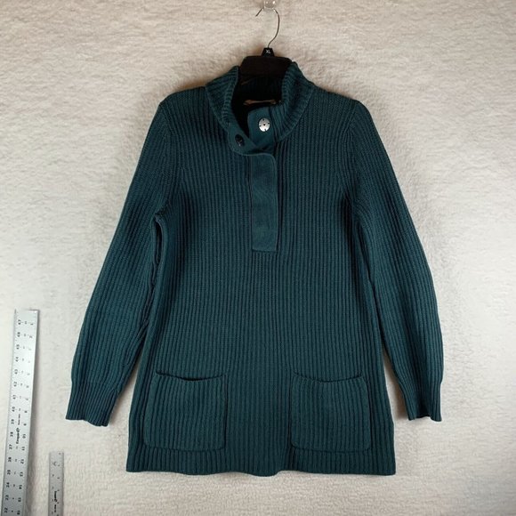 Soft Surroundings Highland Sweater Women's Medium Teal Cotton Chunky Knit 8538 - Picture 1 of 8